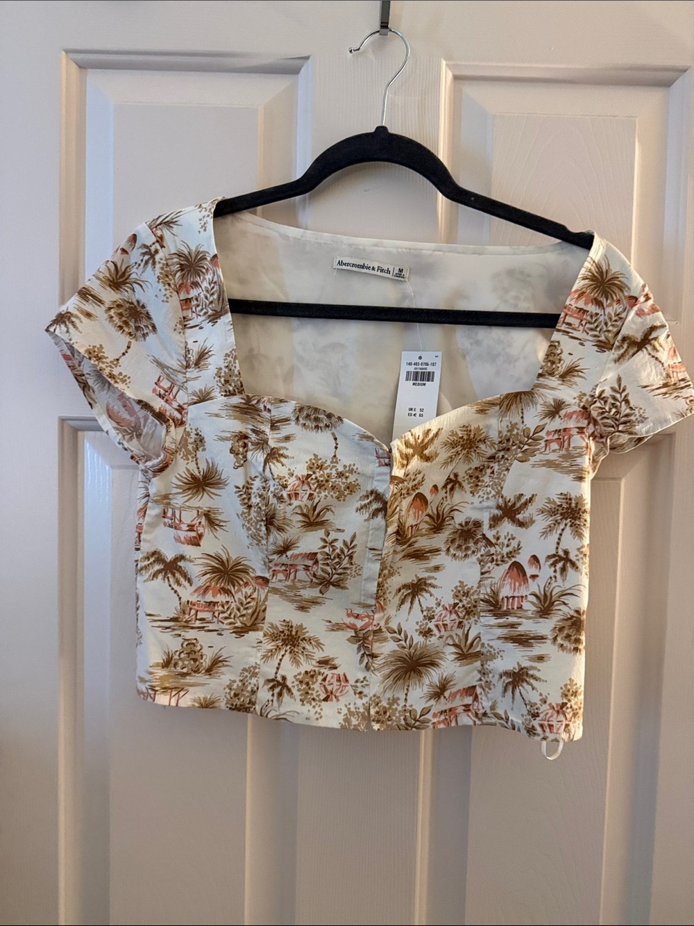 Abercrombie & Fitch Cream Tropical Print Cropped Blouse
